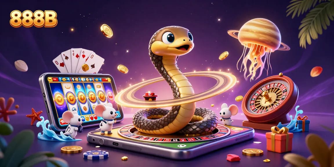 Spin to win with 888B as astronaut mice bet on a cosmic roulette, featuring vibrant casino elements.