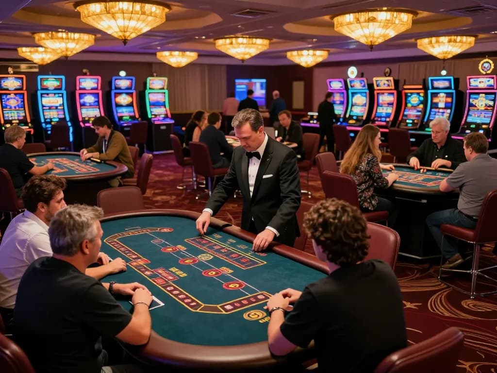 Experience the thrill at KJC casino gaming floor showcasing active games, vibrant atmosphere, and strategic gameplay.