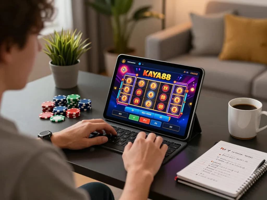 KAYA88 player enjoying engaging casino app while strategizing with colorful chips.