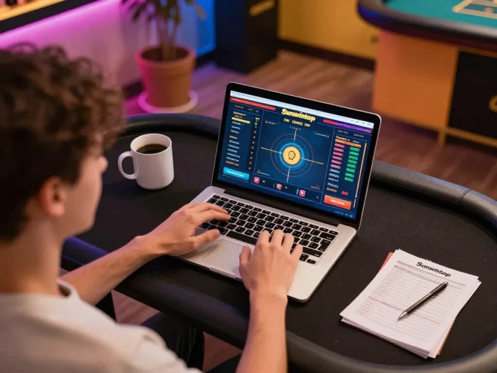 Person engaged in online gaming on Sunwintop platform, showcasing a strategic betting session at home.