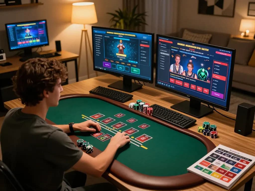 Experience strategic online gameplay with Five88 at a cozy home office setup featuring blackjack.