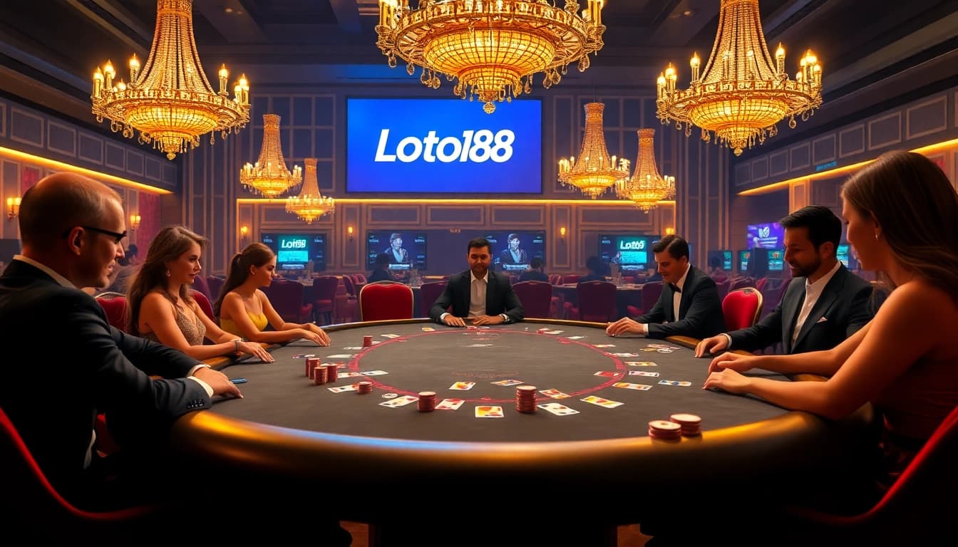 Players enjoying an exhilarating game at a Loto188 blackjack table in a luxurious casino setting.