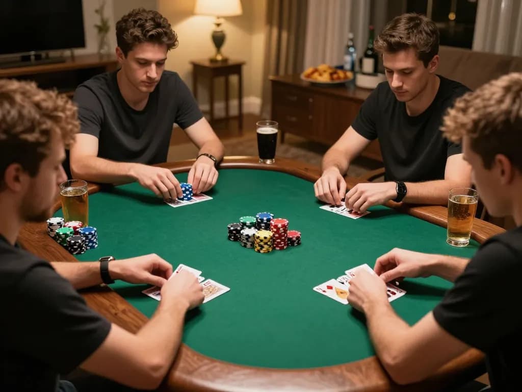 Players engaged in a game bài đổi thưởng uy tín during a friendly poker night, showcasing strategic gameplay and social interaction.