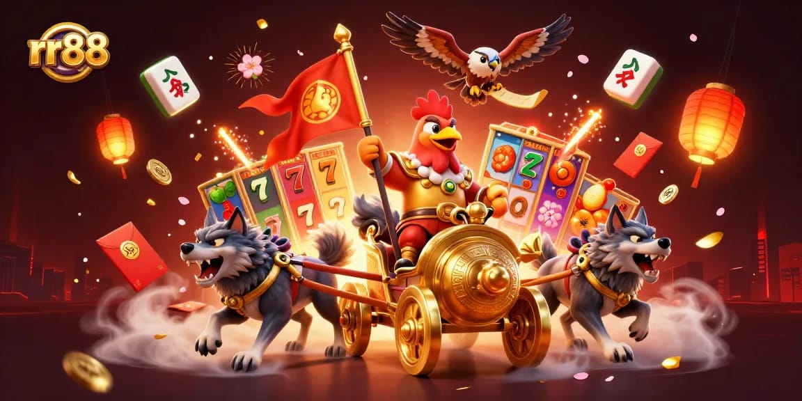 Experience the action at rr88 casino with dynamic slot reels and festive elements.