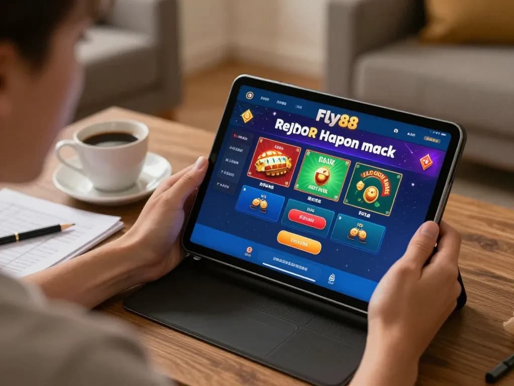 Engaging user playing fly88 online casino on tablet with strategy notes visible