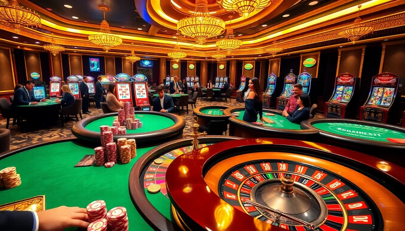 Experience the thrilling world of MM 88 with vibrant casino tables and engaging players.