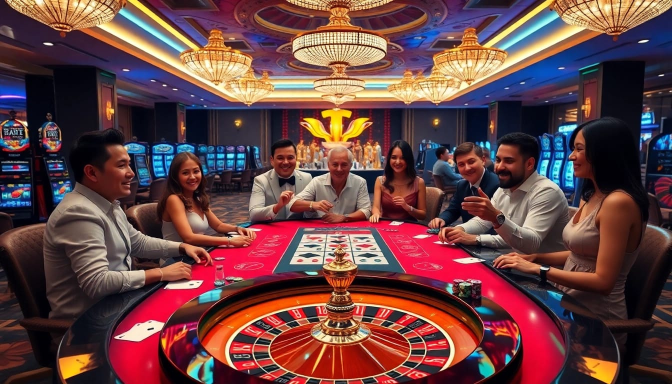 TG88 gaming table in a luxurious casino, showcasing vibrant poker chips and an inviting atmosphere.