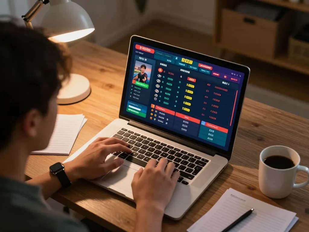 Engaging sports betting session on jun 88 platform, showing laptop and live game odds.