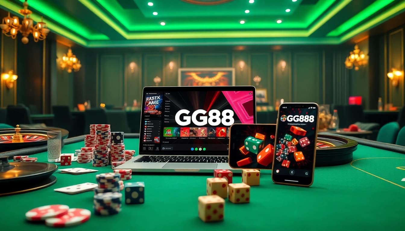 Experience thrilling online gambling with GG888.info showcasing vibrant casino games, roulette, and poker.
