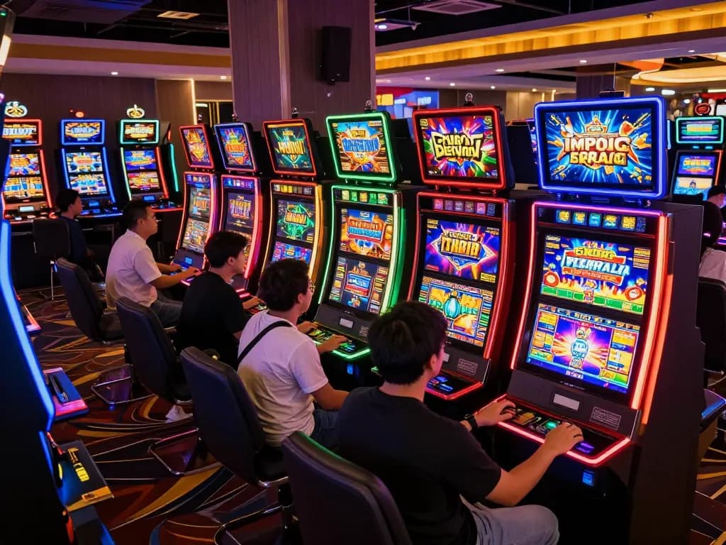 Exciting gameplay at Slot Malaysia with colorful machines and focused players