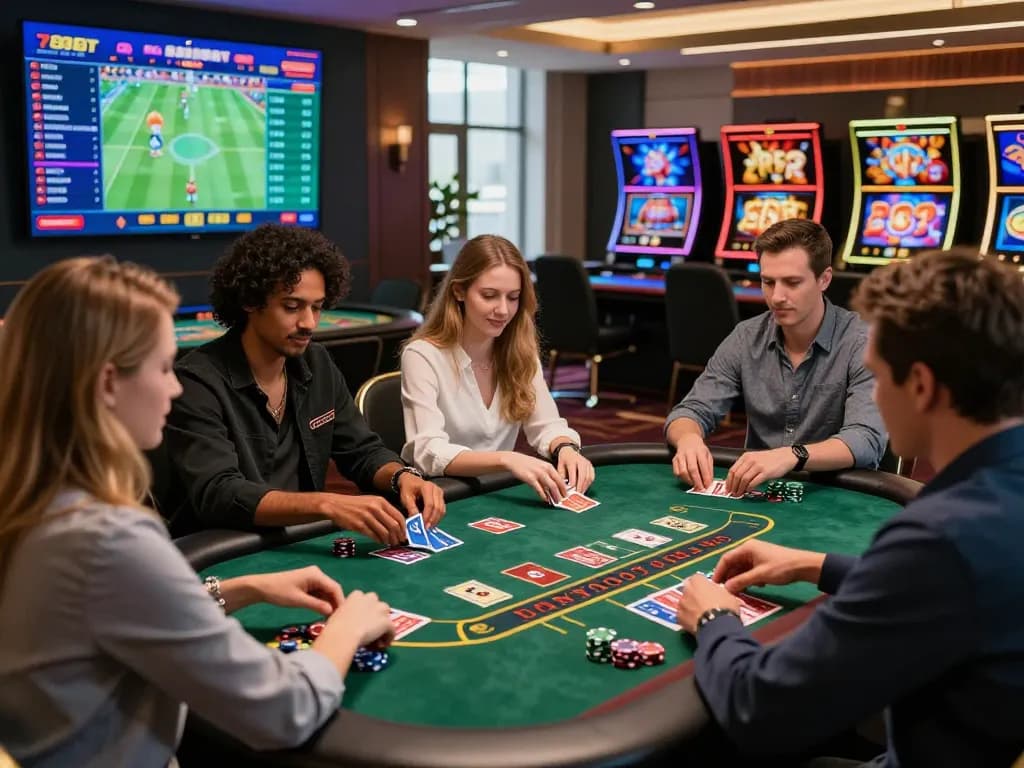 Players enjoying live casino games and sports betting on 789bet, showcasing excitement and engagement in a modern online gaming environment.