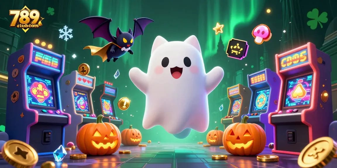 Catch the thrill of gaming with 789clubcom as the ghost cat navigates a haunted casino landscape.