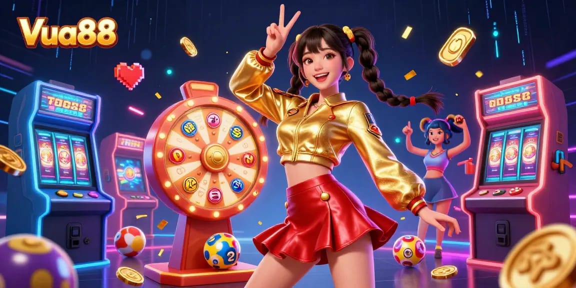 Engage with Vua88's exciting slot reels and vibrant casino scene illustrating winning strategies.