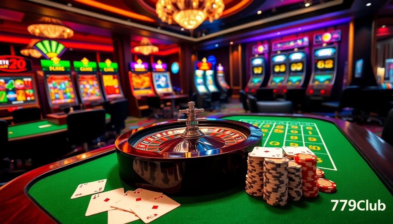 Experience the thrill of gambling at 789club with vibrant casino tables and bright slot machines.