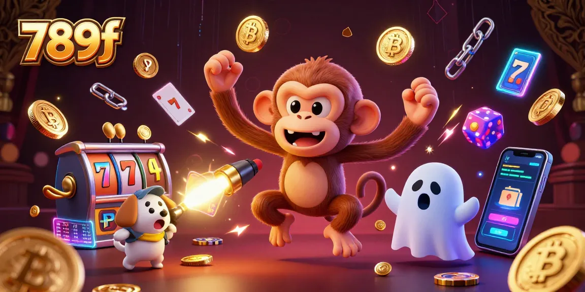 Experience the thrills of 789f with a playful poltergeist monkey and ghost-hunter puppy amid vibrant casino elements.