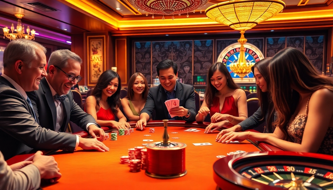 Players enjoy an exciting poker game at 789bet casino, showcasing vibrant chips and elite ambiance.