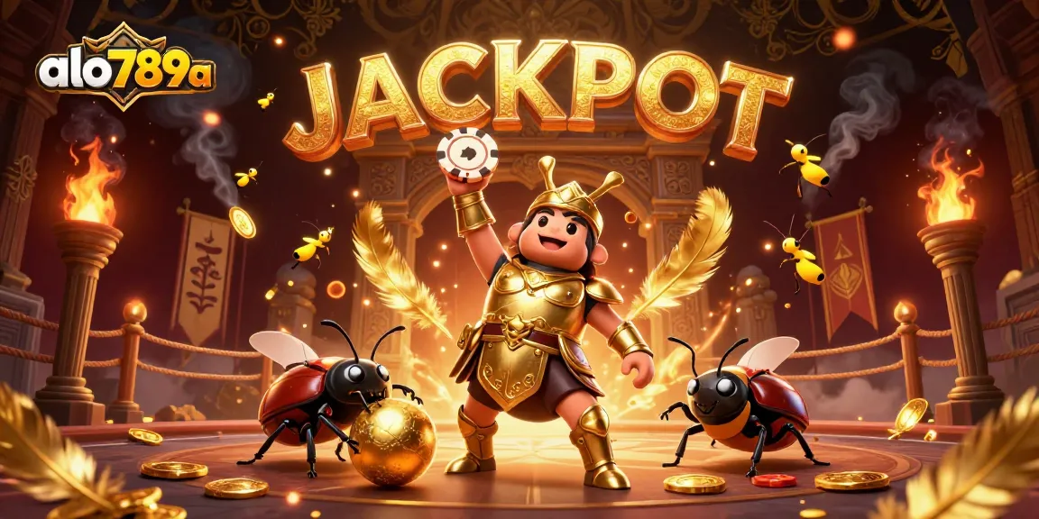 Winning at alo789a with a victorious beetle champion in a stunning cockfighting arena
