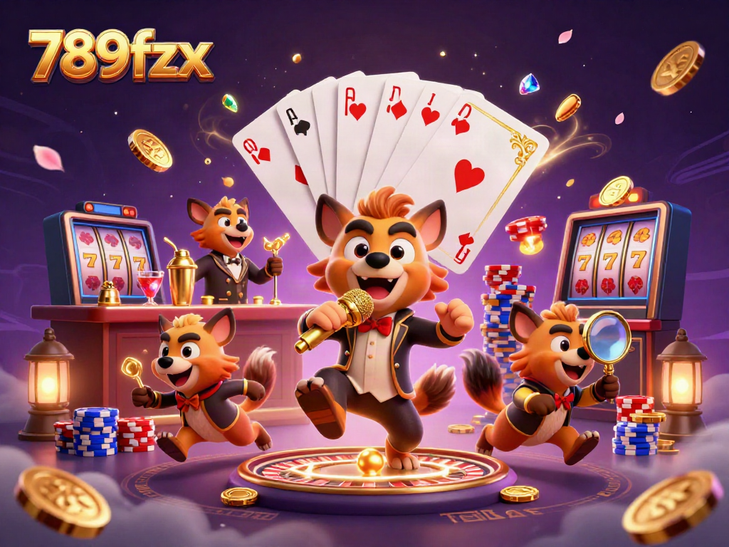 Experience the excitement at 789fzx casino with hyenas in a vibrant, lively scene.