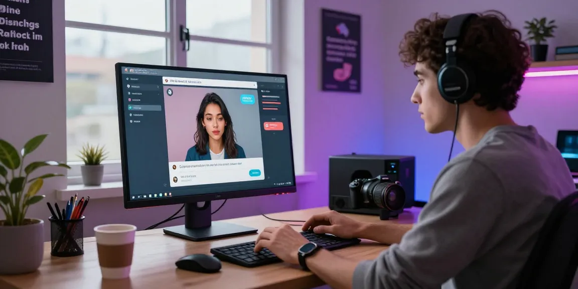 Engaging in a sex chat AI conversation on a laptop in a modern home office.