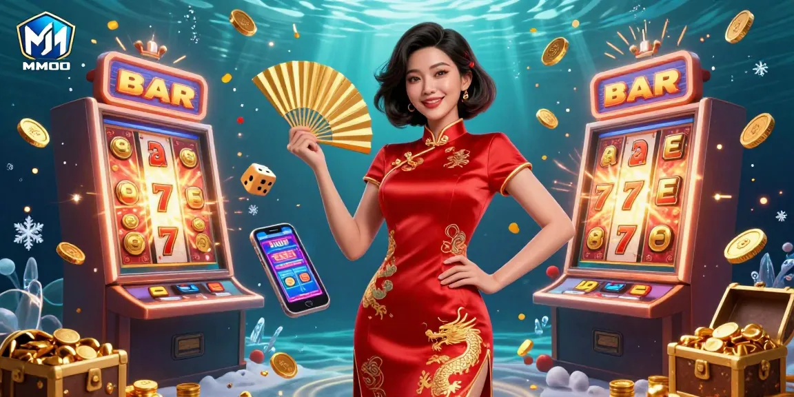Experience exhilarating jackpots at MMOO with stunning slot machines, golden coins, and vibrant action.