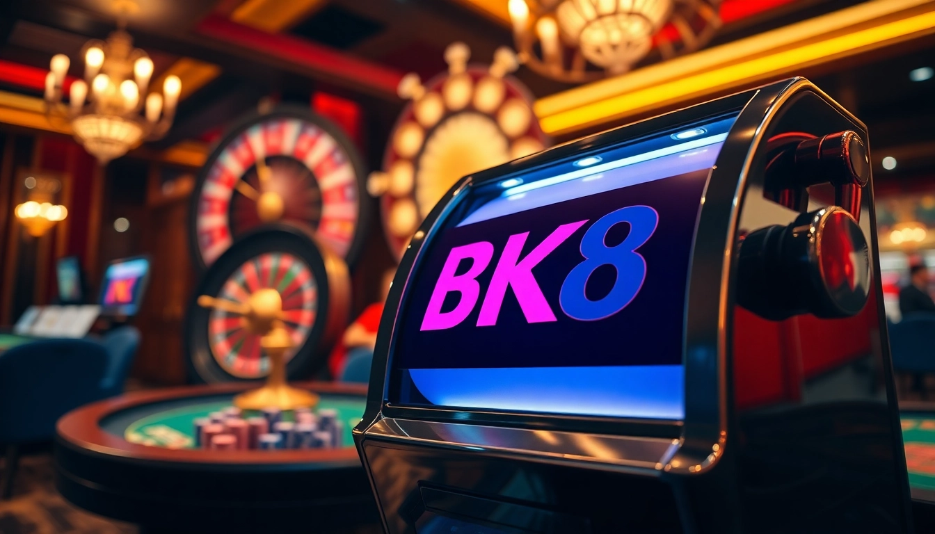 Experience luxury gaming at BK8 casino with vibrant tables and slot machines.