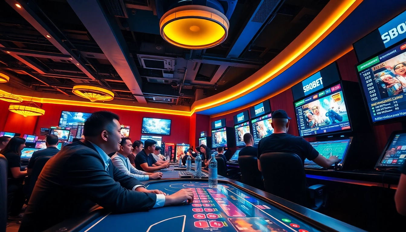 Exciting online gaming scene at sbobet.dance showcasing players engaged in poker and sports betting.