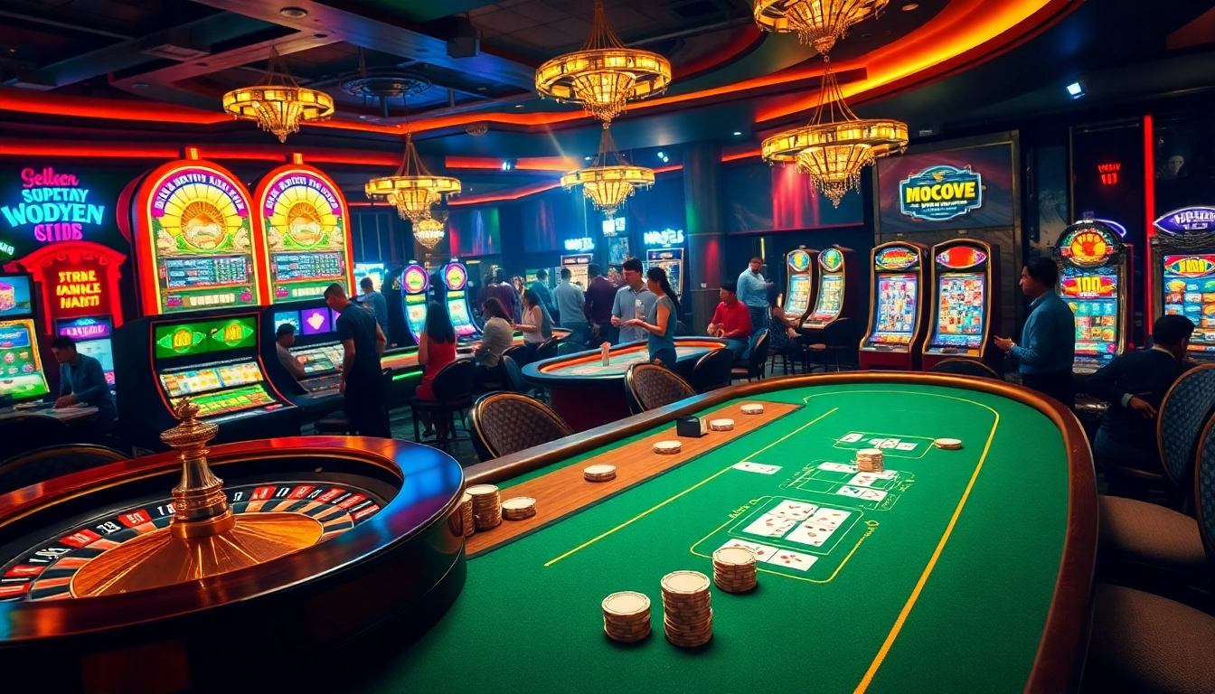 Chotruyen themed casino scene featuring poker tables, roulette wheel, and thrilling slot machines.
