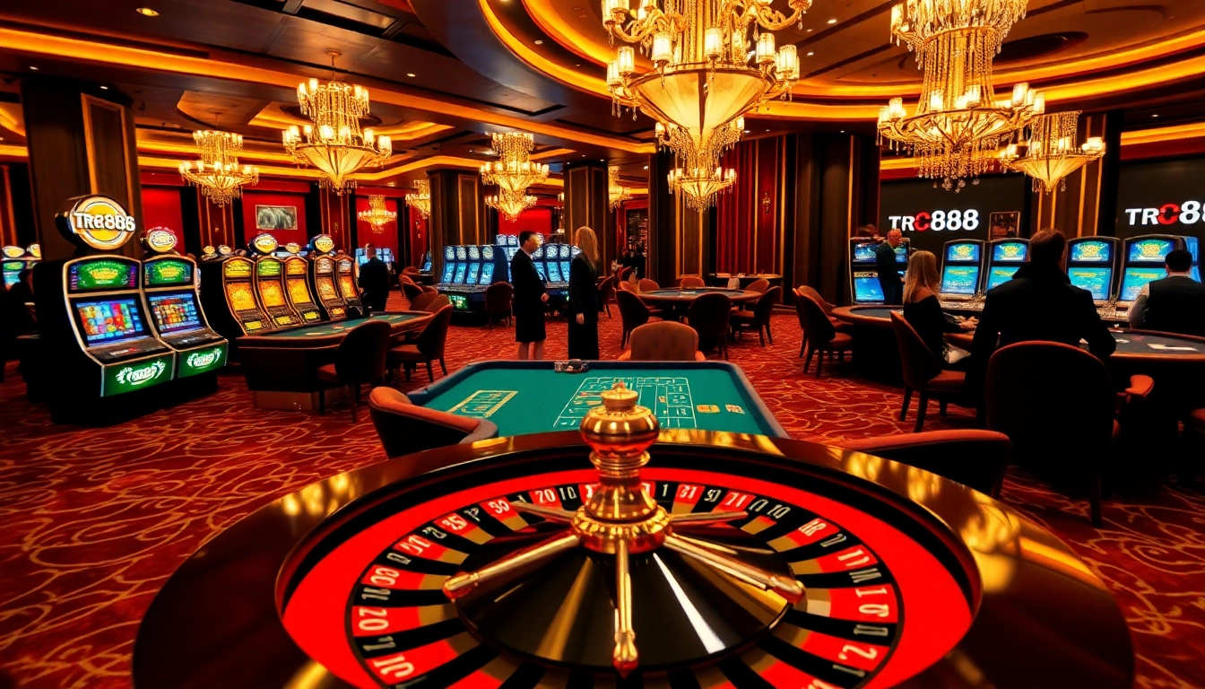Players engage in thrilling casino games like poker and blackjack at TR88, experiencing high-stakes excitement.