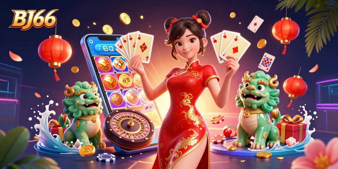 Experience the thrill of BJ66 with colorful slots, dynamic casino elements, and vibrant characters.