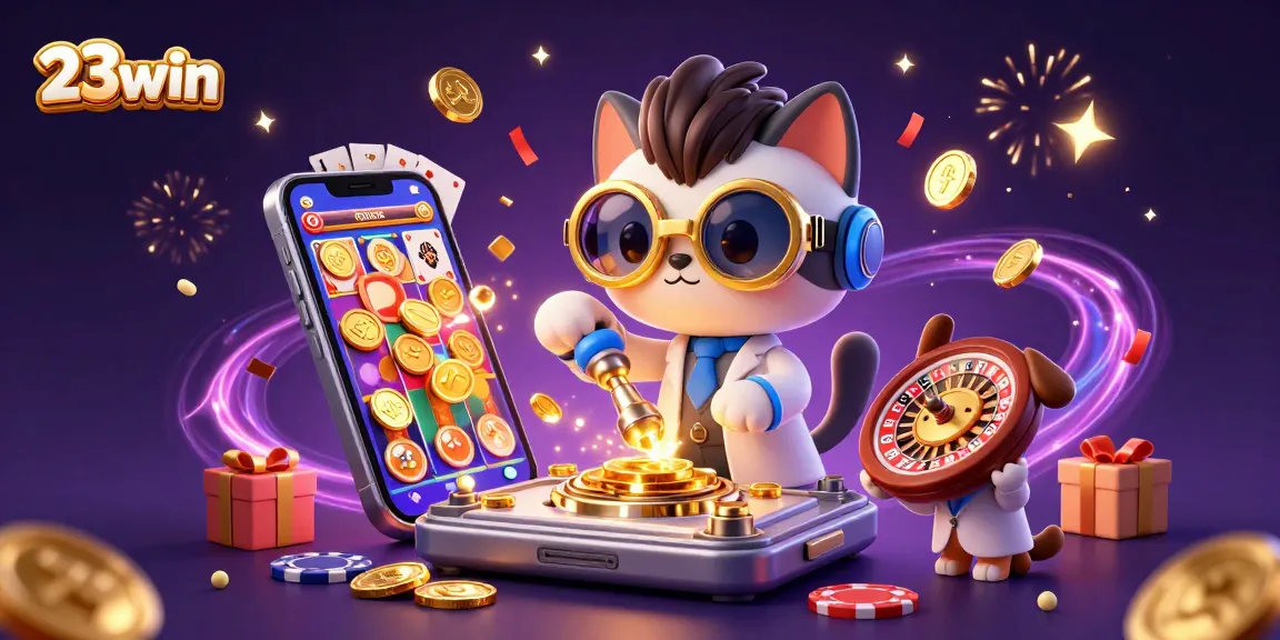 Experience the excitement of 23win with vibrant casino elements and dynamic characters in action.