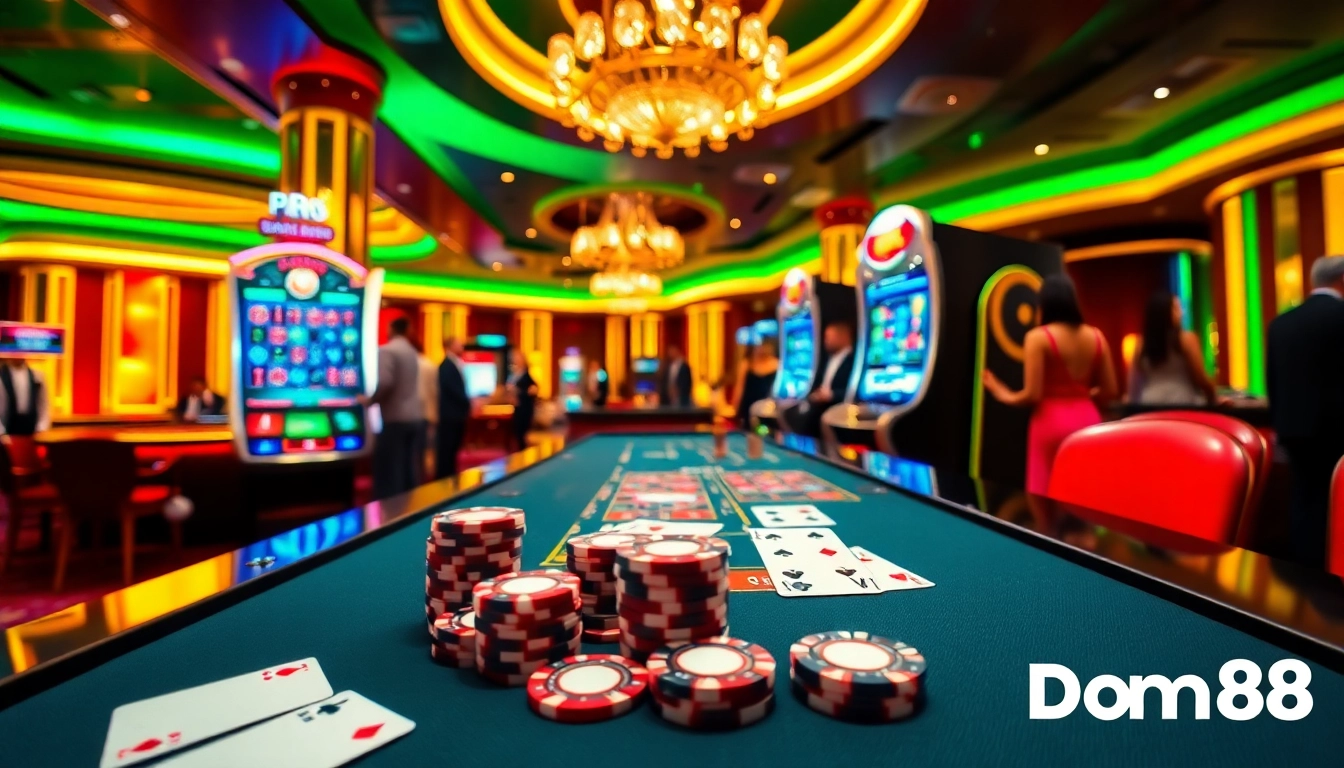 Experience the thrilling environment of Dom88, the top Asian betting platform, with vibrant gaming visuals.