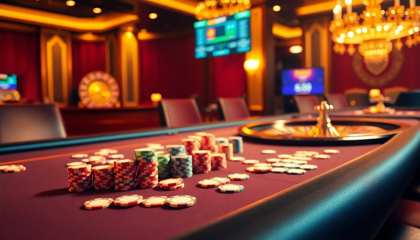 Players engaging in high-stakes poker at 58WIN, showcasing excitement and luxury in a vibrant casino atmosphere.
