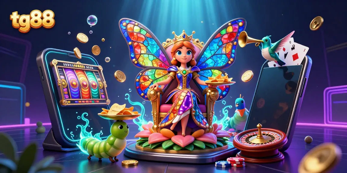 Engage in thrilling casino action with tg88 as the colorful butterfly queen presides over vibrant slot games and riches.