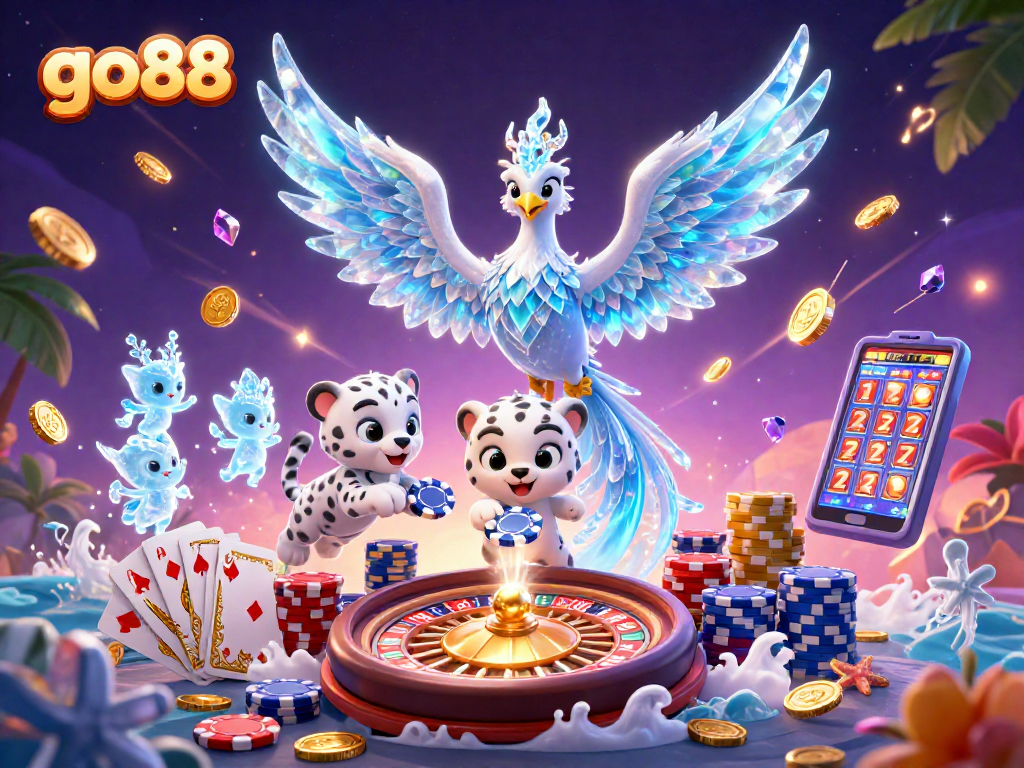 Spin for jackpots at go88 with vibrant characters and casino elements in a dynamic scene.