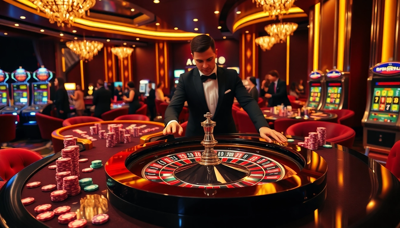 Experience the vibrant excitement of RR88 with colorful casino elements and a roulette table.
