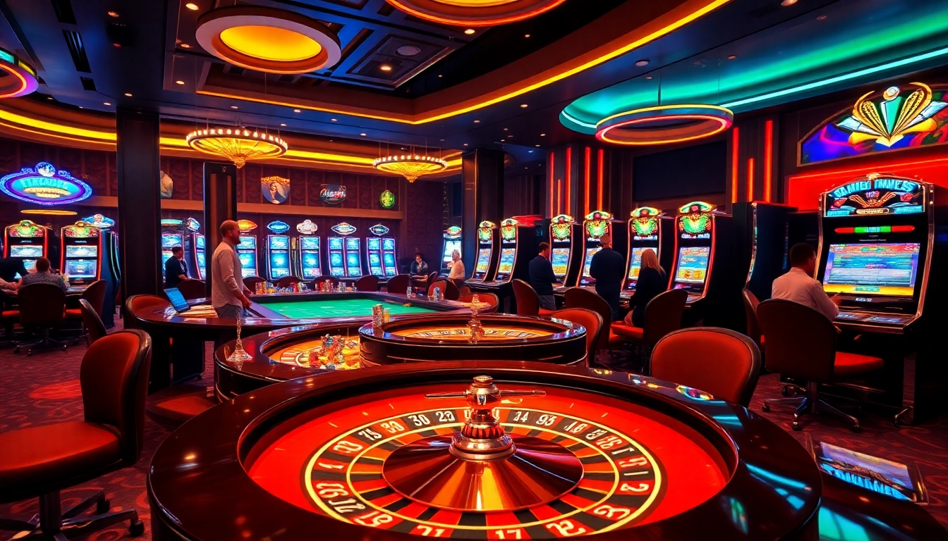 Players enjoying an exciting QQ88 online gaming experience with casino tables and vibrant atmosphere.