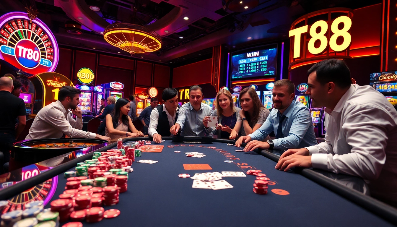 Experience the thrill of winning at tr88 win with an engaging casino scene featuring dynamic games and joyful players.