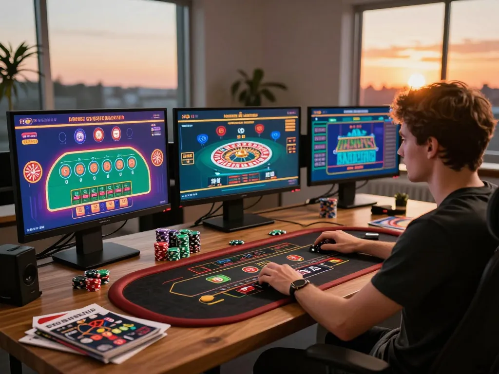 Experience engaging online gambling with Jun88 in a cozy home gaming setup.