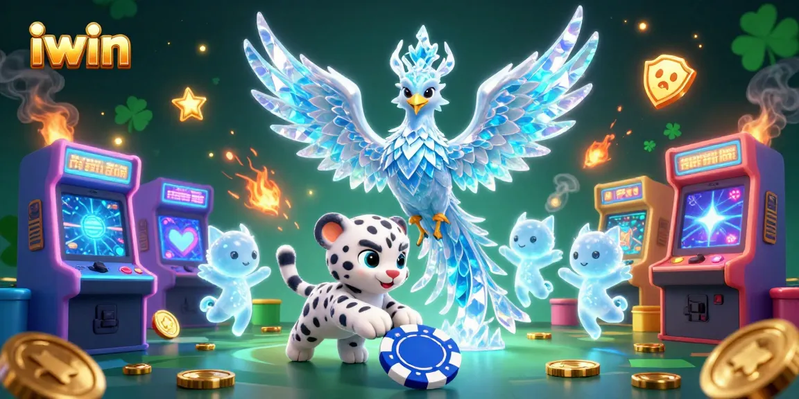Engage iwin's thrilling slot experience with a dazzling ice phoenix and vibrant casino elements.