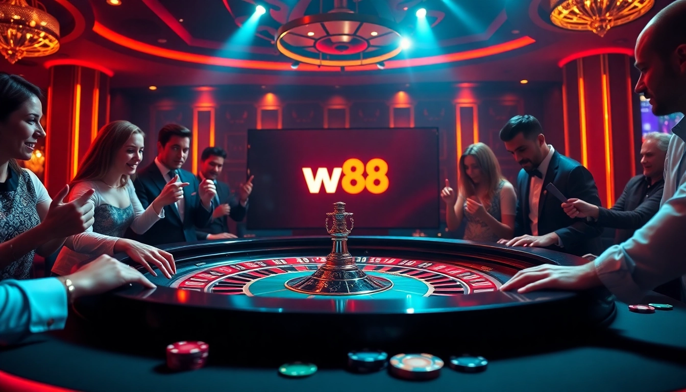 Experience the thrill of betting at ww88 casino with vibrant games, chips, and roulette action.