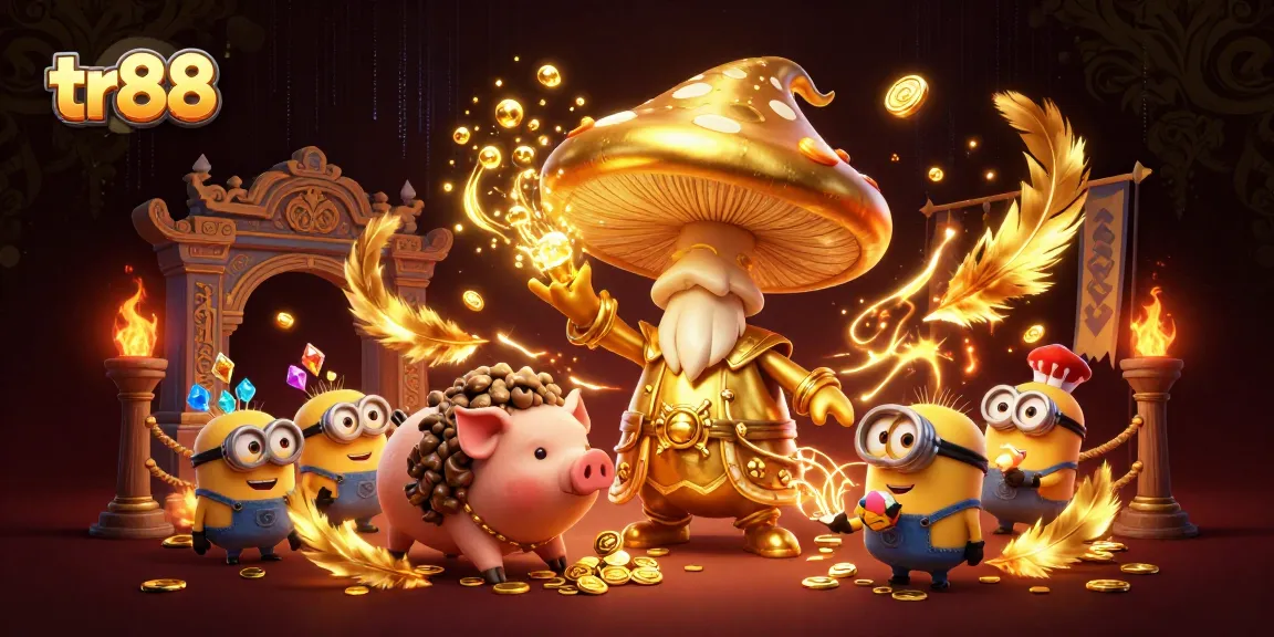Experience gaming thrills at tr88 with a golden mushroom wizard casting winning spells.