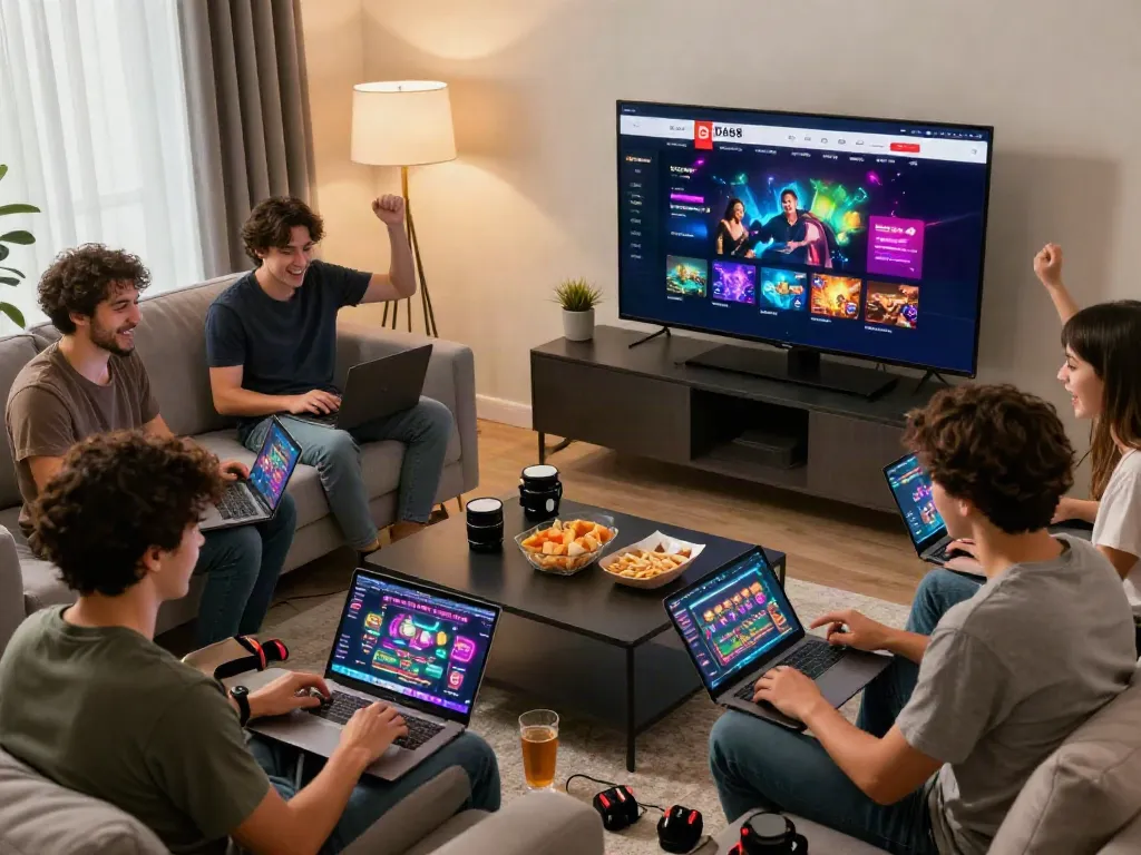 Exciting online gaming experience at DA88 with friends enjoying casino games and promotions.