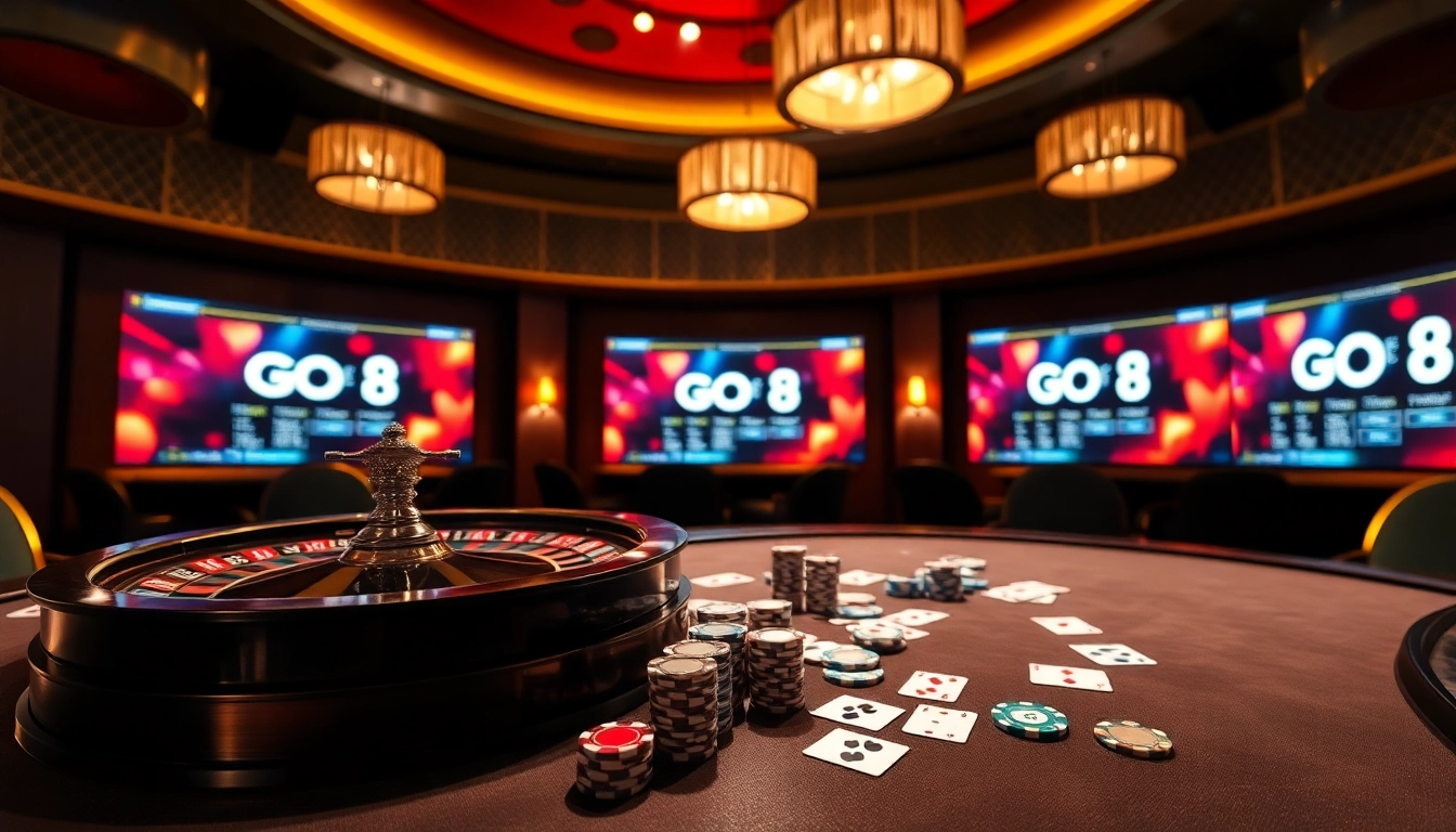 Engaging gambling scene showcasing the vibrant excitement of GO8 online games with luxurious casino elements.