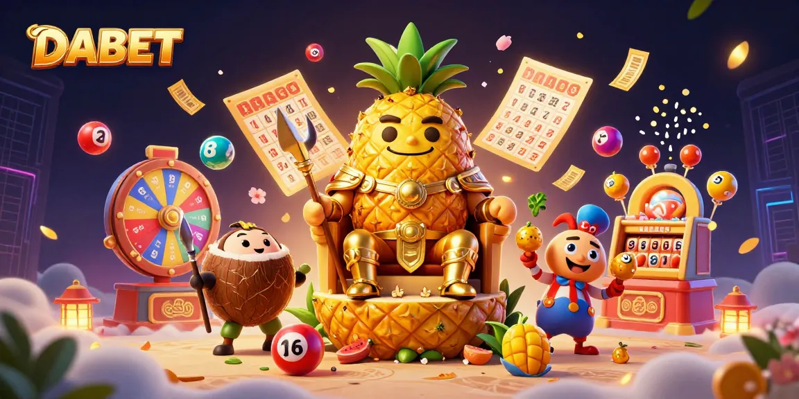 DABET offers thrilling betting experiences with vibrant lottery balls and a festive beach casino scene.