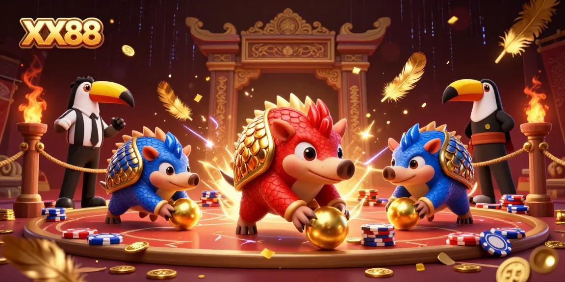 Engage in thrilling gameplay with XX88 as vibrant pangolins battle in a dynamic casino arena.