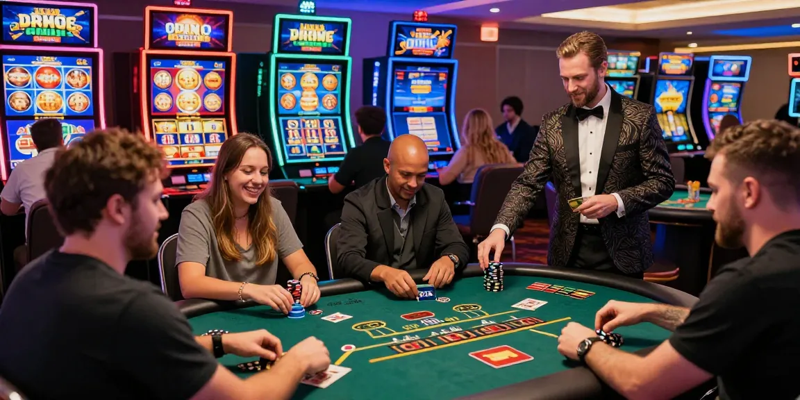 Players enjoying exciting games at credit card casinos, using Visa and Mastercard deposits in a vibrant online casino atmosphere.