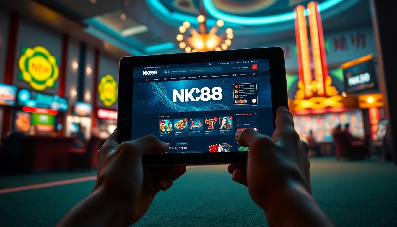 Navigating the NK88 gaming platform interface on a smartphone, showcasing vibrant visuals and engaging elements.