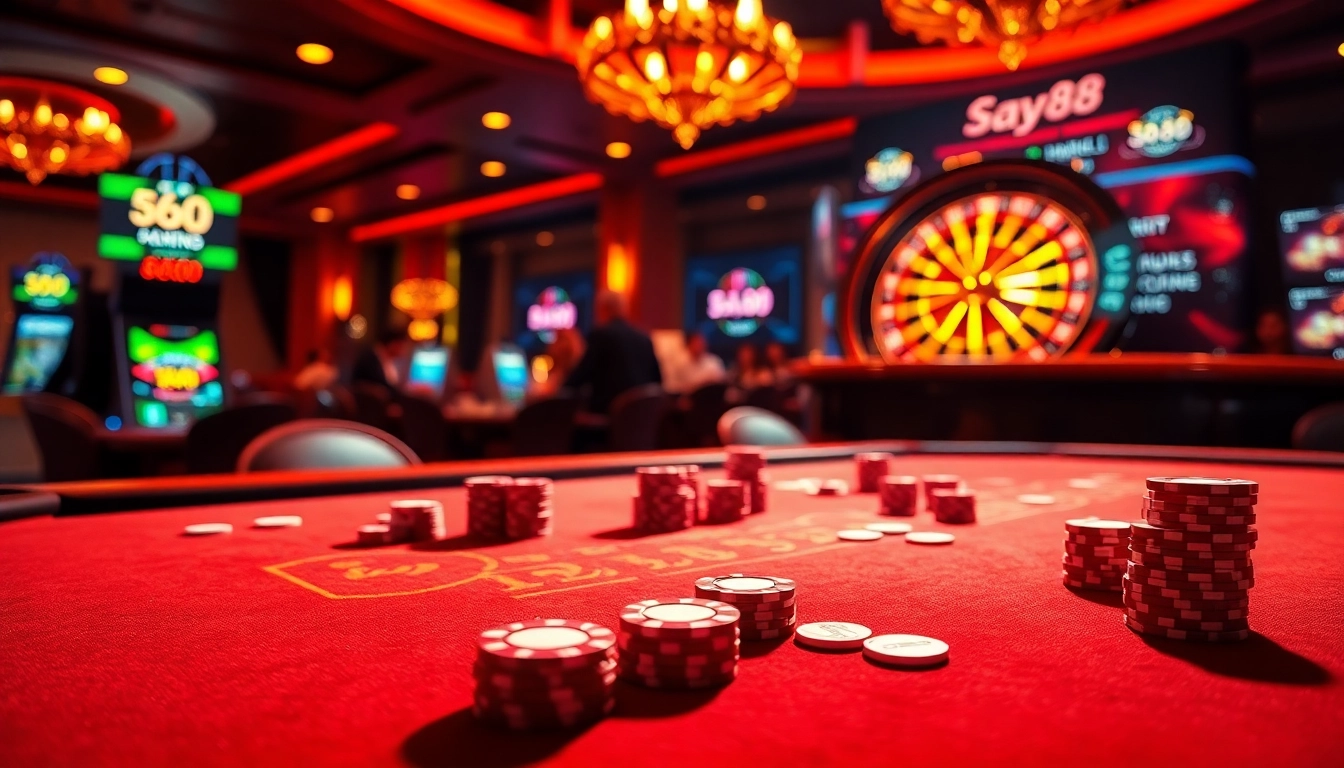 Experience thrilling gameplay at SAY88 casino with vibrant gaming tables and slot machines.