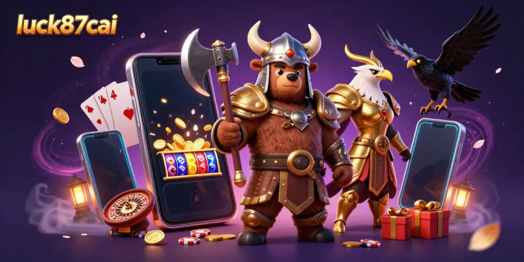 Engage with luck87cai's thrilling online gaming scene featuring vibrant slot games and characters.