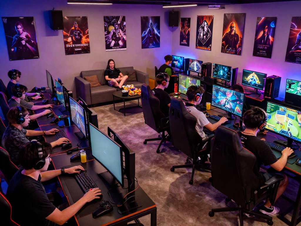 Players enjoying online games in a vibrant gaming lounge, showcasing f 168 setups and community engagement.